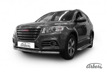 Защита переднего бампера Arbori (нержавейка, 1 труба d57 mm) Haval H6 (2016-2023)