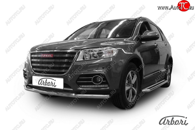 11 249 р. Защита переднего бампера Arbori (нержавейка, 2 трубы d57 и 42 mm) Haval H6 (2016-2023)  с доставкой в г. Екатеринбург