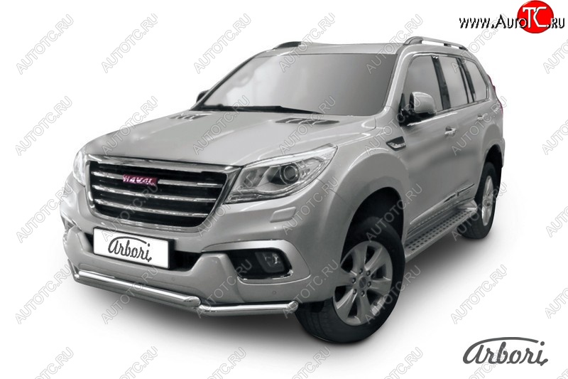 14 363 р. Защита переднего бампера Arbori (нержавейка, 2 трубы d57 и 57 mm)  Haval H9 (2015-2017) дорестайлинг  с доставкой в г. Екатеринбург