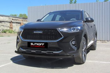 8 999 р. Защита переднего бампера (Ø57, окрашенная) Slitkoff  Haval F7 - F7x (цвет: черный)  с доставкой в г. Екатеринбург. Увеличить фотографию 1