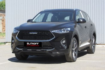 9 799 р. Защита переднего бампера (Ø42 волна, окрашенная) Slitkoff  Haval F7 - F7x (цвет: черный)  с доставкой в г. Екатеринбург. Увеличить фотографию 1