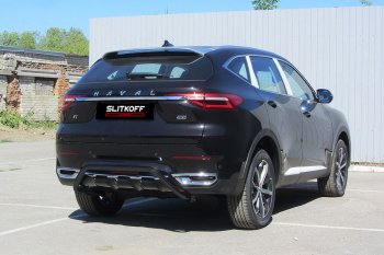 Защита заднего бампера (Ø42 мм скоба, окрашенная) Slitkoff Haval F7  дорестайлинг (2018-2022)  (цвет: черный)