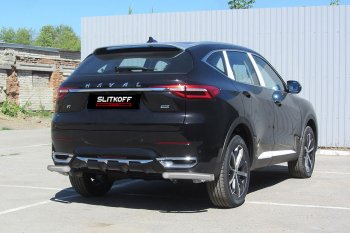 Защита заднего бампера (Ø57 мм уголки, окрашенная) Slitkoff Haval F7  дорестайлинг (2018-2022)  (цвет: серебро)