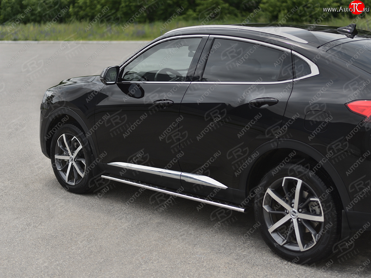 23 749 р. Защита порогов (Ø75x42 мм, с проступью) Russtal Haval F7x  дорестайлинг (2019-2022) (полированная нержавейка)  с доставкой в г. Екатеринбург