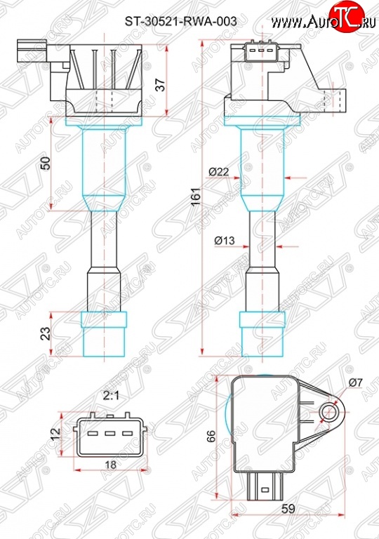 1 539 р. Катушка зажигания SAT  Honda Civic ( FD,  FK,FN) (2005-2011) седан дорестайлинг, хэтчбэк 5 дв. дорестайлинг, седан рестайлинг, хэтчбэк 5 дв. рестайлинг  с доставкой в г. Екатеринбург