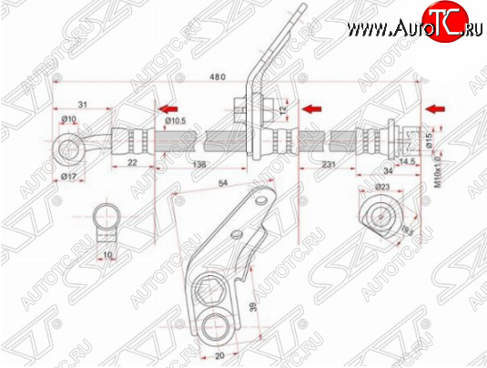 1 039 р. Левый передний тормозной шланг SAT (Таиланд) Honda Accord CL седан дорестайлинг (2002-2005)  с доставкой в г. Екатеринбург