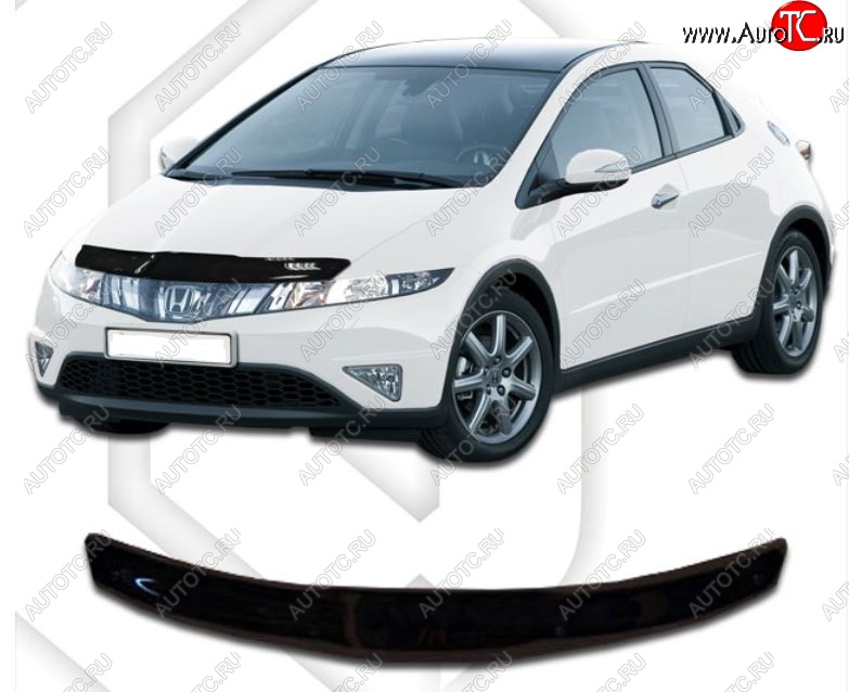 1 839 р. Дефлектор капота CA-Plastic  Honda Civic  FK,FN (2005-2011) хэтчбэк 5 дв. дорестайлинг, хэтчбэк 5 дв. рестайлинг (Classic черный, Без надписи)  с доставкой в г. Екатеринбург