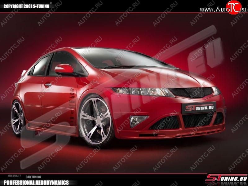 3 449 р. Накладка на передний бампер S-tuning Honda Civic FK,FN хэтчбэк 5 дв. дорестайлинг (2005-2008)  с доставкой в г. Екатеринбург