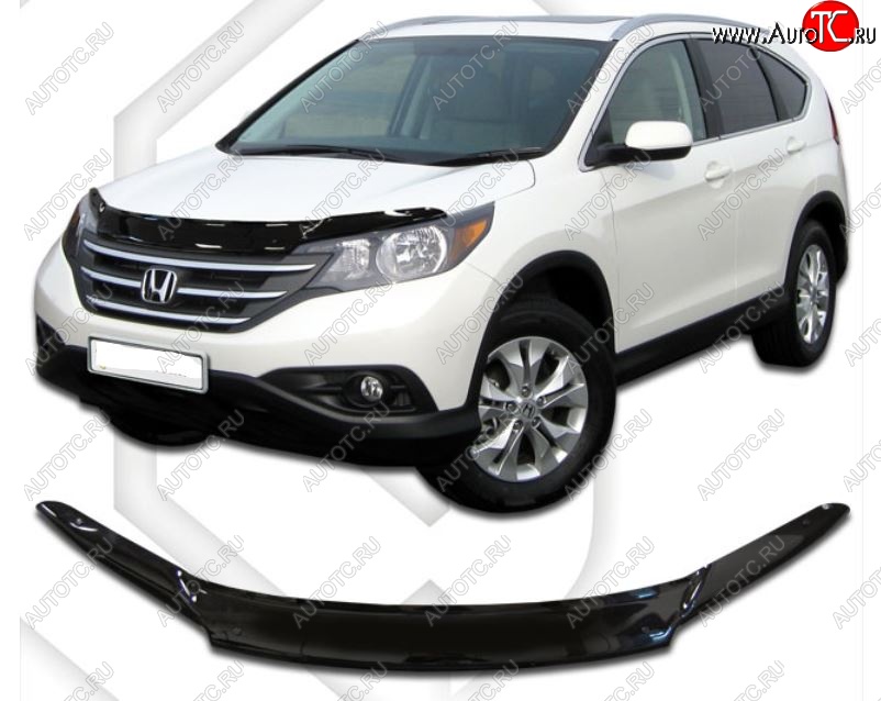 1 759 р. Дефлектор капота CA-Plastic  Honda CR-V  RM1,RM3,RM4 (2012-2015) дорестайлинг (Classic черный, Без надписи)  с доставкой в г. Екатеринбург