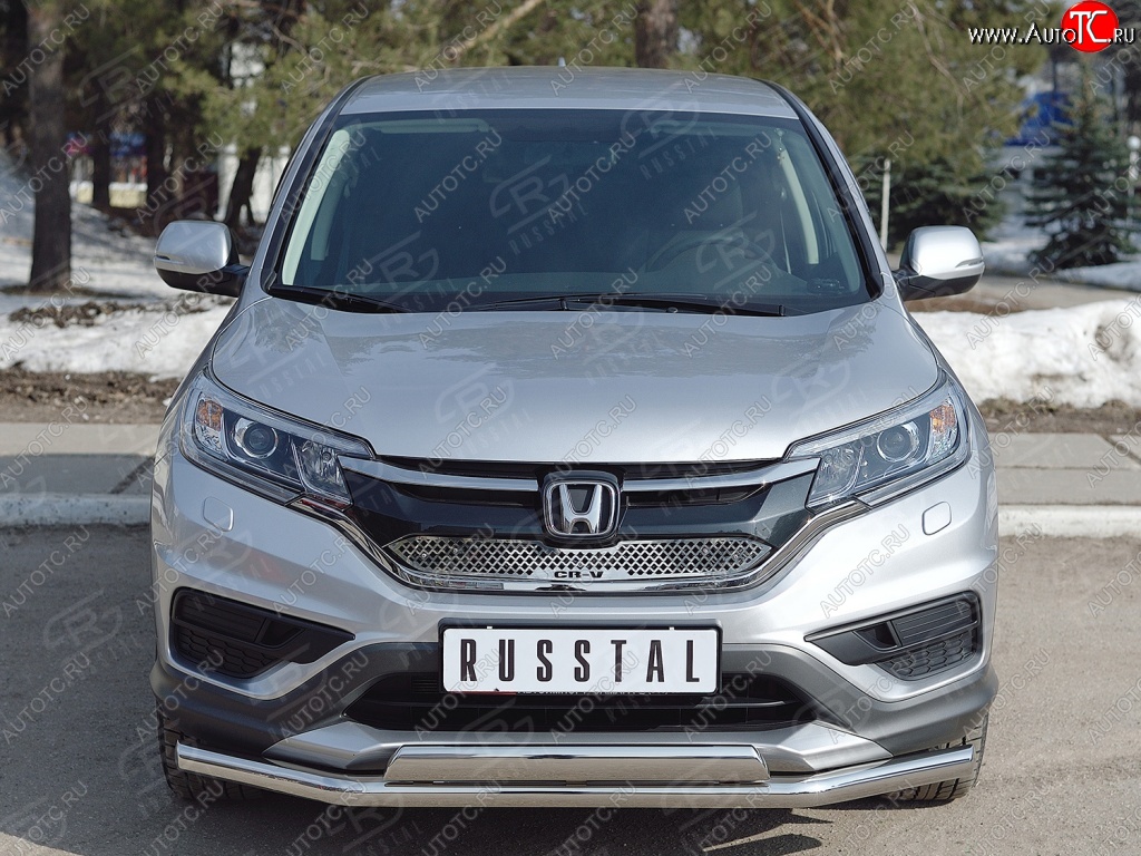 2 899 р. Защитная решётка радиатора (рестайлинг) Russtal (нержавейка) Honda CR-V RM1,RM3,RM4 дорестайлинг (2012-2015) (Неокрашенная)  с доставкой в г. Екатеринбург