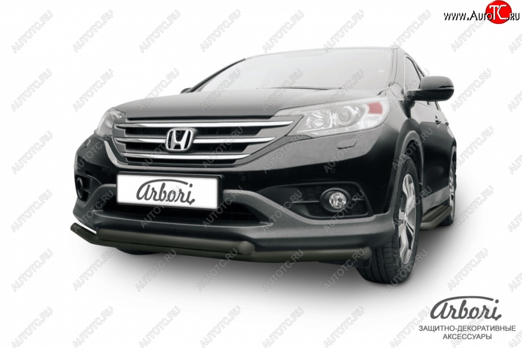 9 989 р. Защита переднего бампера Arbori (черная, 2 трубы d57 и 57 mm) Honda CR-V RM1,RM3,RM4 дорестайлинг (2012-2015)  с доставкой в г. Екатеринбург