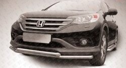 16 399 р. Двойная защита переднего бампера из труб диаметрами по 57 мм Slitkoff  Honda CR-V  RM1,RM3,RM4 (2012-2015) дорестайлинг (Нержавейка, Полированная)  с доставкой в г. Екатеринбург. Увеличить фотографию 1