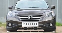 Защита переднего бампера (2 трубыØ63 мм, нержавейка) SLITKOFF Honda CR-V RM1,RM3,RM4 дорестайлинг (2012-2015)