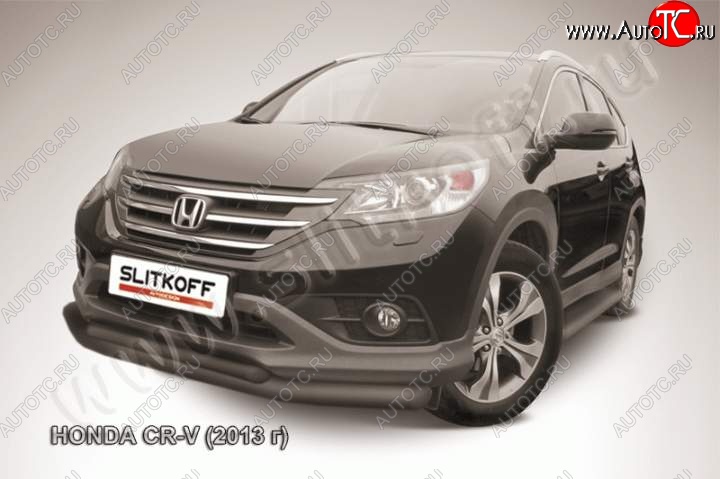 12 599 р. Защита переднего бампера из труб d76+d57 Slitkoff (двойная) Honda CR-V RM1,RM3,RM4 дорестайлинг (2012-2015) (Цвет: серебристый)  с доставкой в г. Екатеринбург