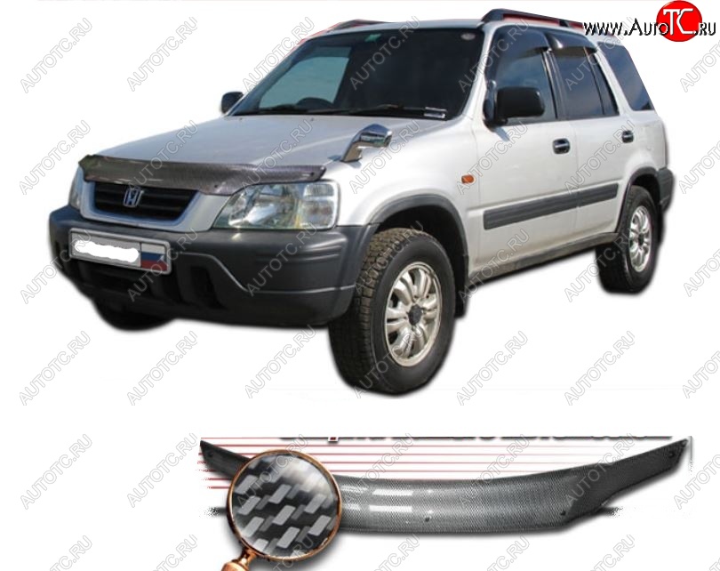 2 299 р. Дефлектор капота CA-Plastiс  Honda CR-V  RD1,RD2,RD3 (1995-2001)  дорестайлинг, рестайлинг (Шелкография карбон-серебро)  с доставкой в г. Екатеринбург