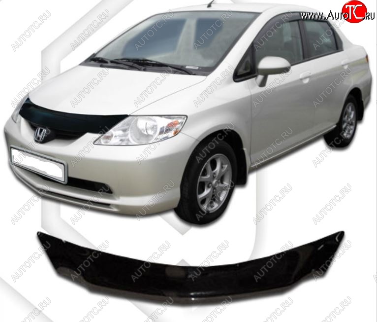 1 679 р. Дефлектор капота (D-6;7;8;9) CA-Plastic  Honda Fit Aria  GD (2002-2005) дорестайлинг седан (Classic черный, Без надписи)  с доставкой в г. Екатеринбург