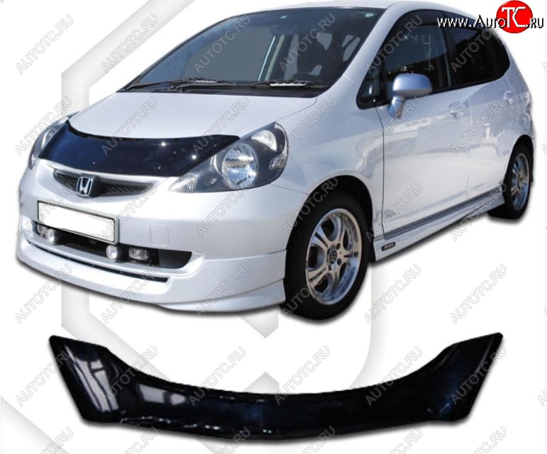 1 999 р. Дефлектор капота GD1-GD4 CA-Plastic  Honda Fit  1 (2001-2007) GD дорестайлинг, GD 1-ый рестайлинг, GD 2-ой рестайлинг (Classic черный, Без надписи)  с доставкой в г. Екатеринбург