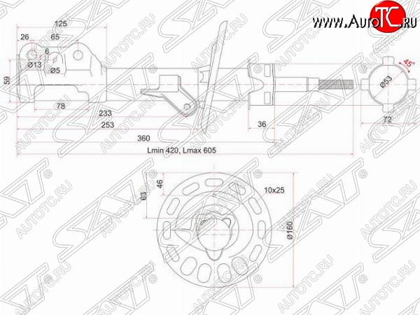 3 179 р. Левый амортизатор передний SAT (под развернутый линк) Honda Fit 1 GD дорестайлинг (2001-2004)  с доставкой в г. Екатеринбург