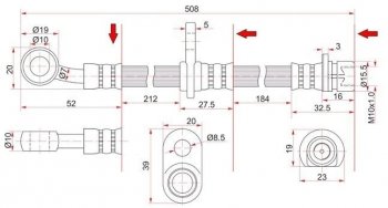 Тормозной шланг SAT (левый/правый) Honda (Хонда) HR-V (ХР-В) ( GH1,GH2,  GH3, GH4,  GH1, GH2) (1998-2005) GH1,GH2, GH3, GH4, GH1, GH2 дорестайлинг 3 дв., дорестайлинг 5 дв., рестайлинг 3 дв., рестайлинг 5 дв.