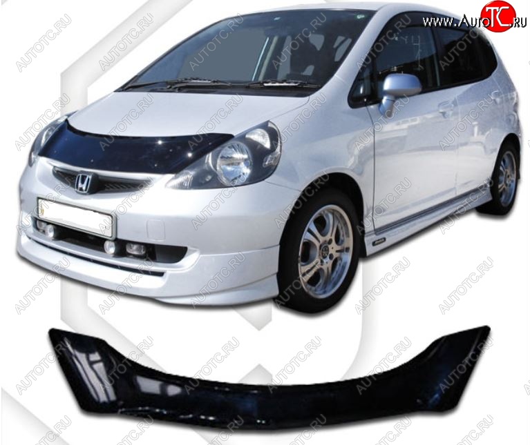 2 159 р. Дефлектор капота CA-Plastic  Honda Jazz (2001-2008) (Classic черный, Без надписи)  с доставкой в г. Екатеринбург