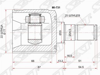 1 999 р. ШРУС SAT (внутренний, 22*25*35 мм) Hyundai Accent седан ТагАЗ (2001-2012)  с доставкой в г. Екатеринбург. Увеличить фотографию 1