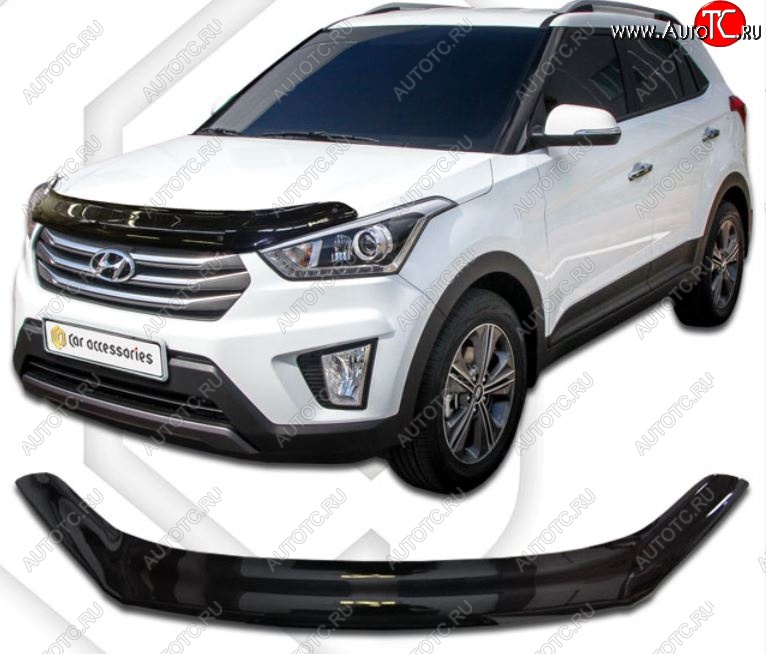 1 839 р. Дефлектор капота CA-Plastiс  Hyundai Creta  GS (2015-2021) дорестайлинг, рестайлинг (Classic черный, Без надписи)  с доставкой в г. Екатеринбург