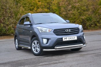 22 699 р. Защита переднего бампера двойная из труб d63/63 мм Petroil Tuning Hyundai Creta GS дорестайлинг (2015-2019) (Нержавеющая полированная сталь)  с доставкой в г. Екатеринбург. Увеличить фотографию 1