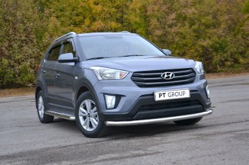 20 999 р. Защита переднего бампера одинарная из трубы d63 мм Petroil Tuning Hyundai Creta GS рестайлинг (2019-2021) (Нержавеющая полированная сталь)  с доставкой в г. Екатеринбург. Увеличить фотографию 2