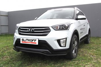 8 949 р. Защита переднего бампера Slitkoff (волна, d42, черная)  Hyundai Creta  GS (2015-2021) дорестайлинг, рестайлинг (Цвет: серебристый)  с доставкой в г. Екатеринбург. Увеличить фотографию 1