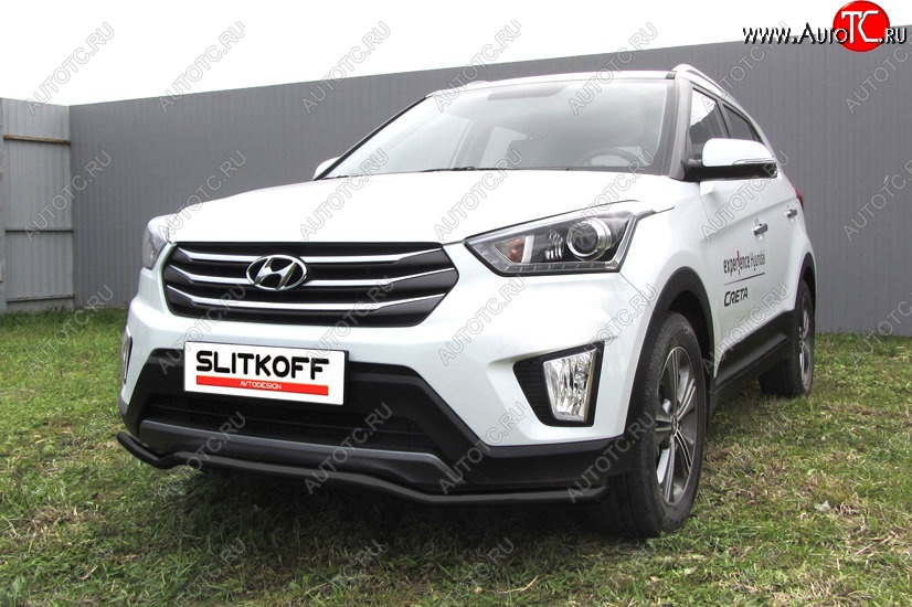 8 949 р. Защита переднего бампера Slitkoff (волна, d42, черная) Hyundai Creta GS дорестайлинг (2015-2019) (Цвет: серебристый)  с доставкой в г. Екатеринбург