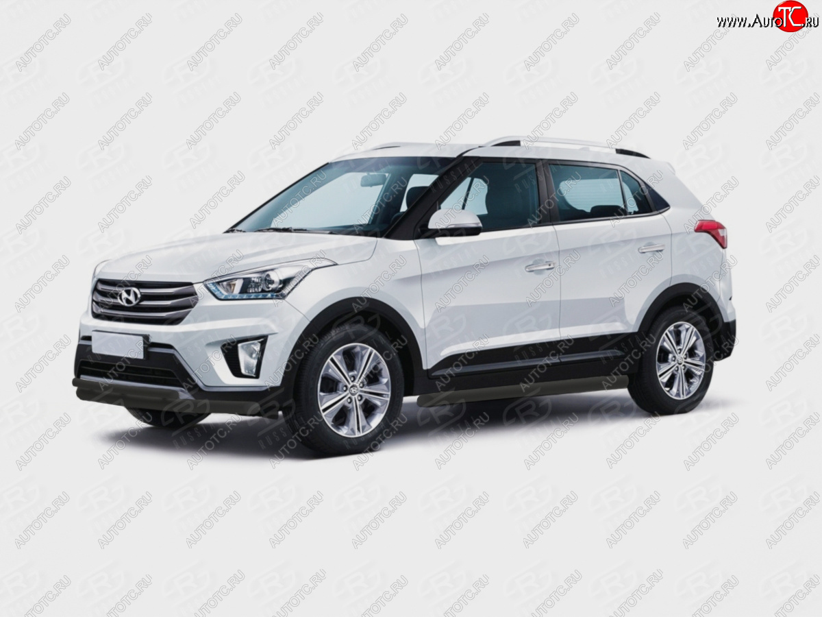 12 949 р. Защита переднего бампера (Ø63 и 42 мм) SLITKOFF Hyundai Creta GS рестайлинг (2019-2021) (нержавейка с полимерным покрытием, черный)  с доставкой в г. Екатеринбург