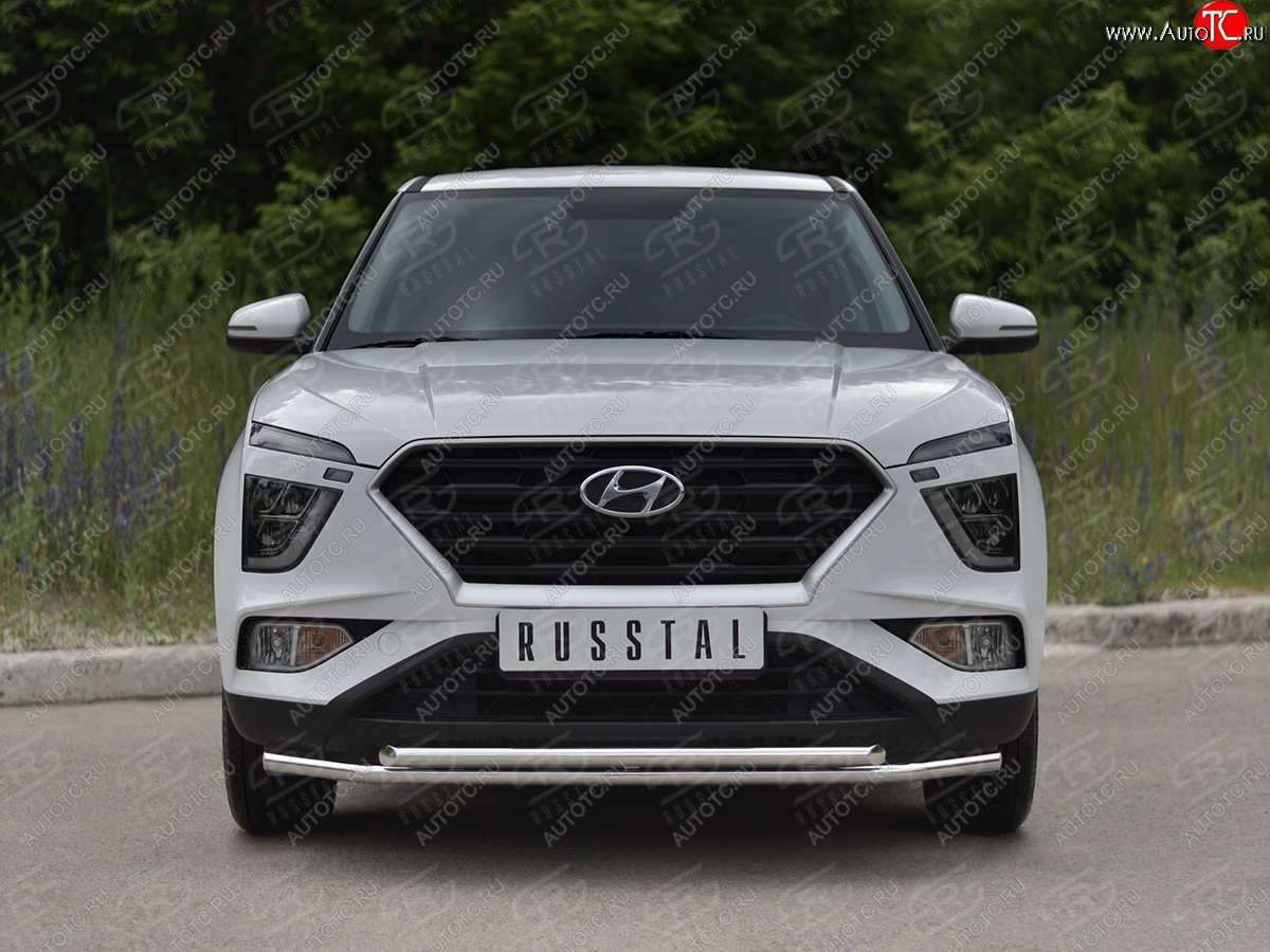 13 999 р. Защита переднего бампера (2 трубы Ø42 мм, нержавейка) Russtal  Hyundai Creta  SU (2020-2022)  с доставкой в г. Екатеринбург