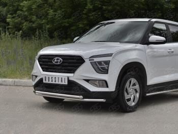 13 999 р. Защита переднего бампера (2 трубы Ø42 мм, нержавейка) Russtal  Hyundai Creta  SU (2020-2022)  с доставкой в г. Екатеринбург. Увеличить фотографию 2