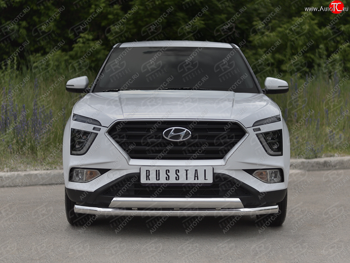 16 999 р. Защита переднего бампера (2 трубы Ø63 и 75х42 мм, нержавейка) Russtal Hyundai Creta SU (2020-2022)  с доставкой в г. Екатеринбург