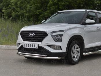 15 999 р. Защита переднего бампера (2 трубы Ø63 и 42 мм, нержавейка) SLITKOFF Hyundai Creta SU (2020-2022)  с доставкой в г. Екатеринбург. Увеличить фотографию 2