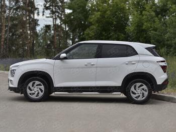 22 999 р. Защита порогов (Ø76 мм) SLITKOFF  Hyundai Creta  SU (2020-2022) (круглые торцы, полированная нержавейка)  с доставкой в г. Екатеринбург. Увеличить фотографию 2