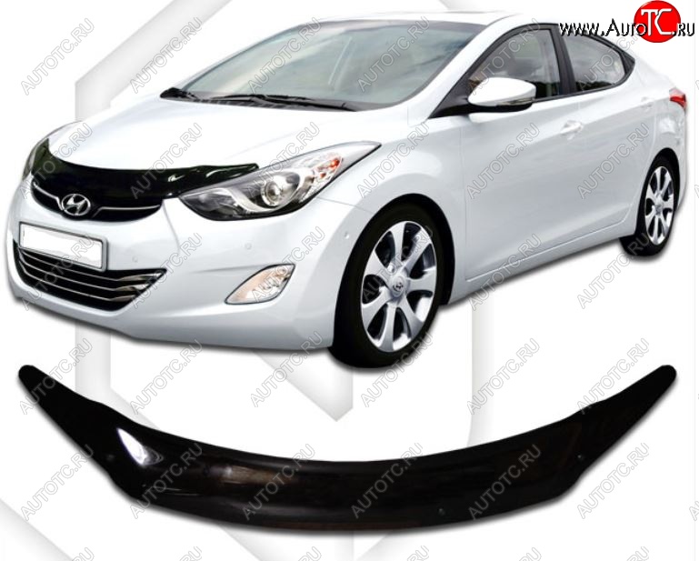 1 839 р. Дефлектор капота CA-Plastiс  Hyundai Elantra  MD (2010-2013) дорестайлинг (Classic черный, Без надписи)  с доставкой в г. Екатеринбург