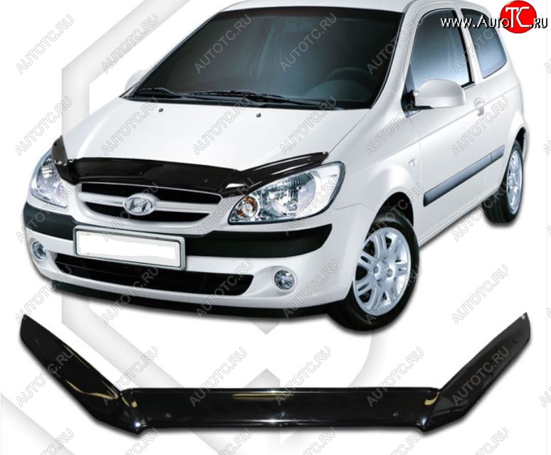 1 759 р. Дефлектор капота CA-Plastic  Hyundai Getz  TB (2005-2010) хэтчбэк 5 дв. рестайлинг (Classic черный, Без надписи)  с доставкой в г. Екатеринбург