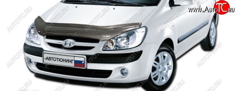 2 199 р. Дефлектор капота CA-Plastiс  Hyundai Getz  TB (2005-2010) хэтчбэк 5 дв. рестайлинг (Шелкография карбон-серебро)  с доставкой в г. Екатеринбург