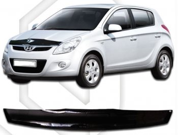 1 759 р. Дефлектор капота CA-Plastic  Hyundai i20  PB (2008-2012) хэтчбэк дорестайлинг (Classic черный, Без надписи)  с доставкой в г. Екатеринбург. Увеличить фотографию 1