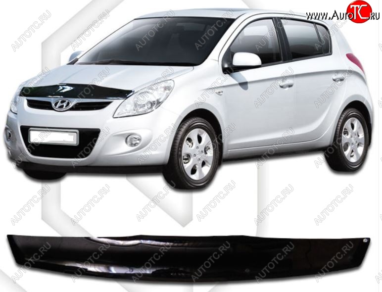 1 759 р. Дефлектор капота CA-Plastic  Hyundai i20  PB (2008-2012) хэтчбэк дорестайлинг (Classic черный, Без надписи)  с доставкой в г. Екатеринбург