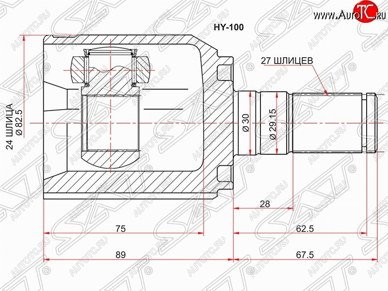 3 169 р. Шрус (внутренний) SAT (24*27*30 мм)  Hyundai IX35  LM (2009-2018), Hyundai Tucson  LM (2010-2017), KIA Sportage  3 SL (2010-2016)  с доставкой в г. Екатеринбург