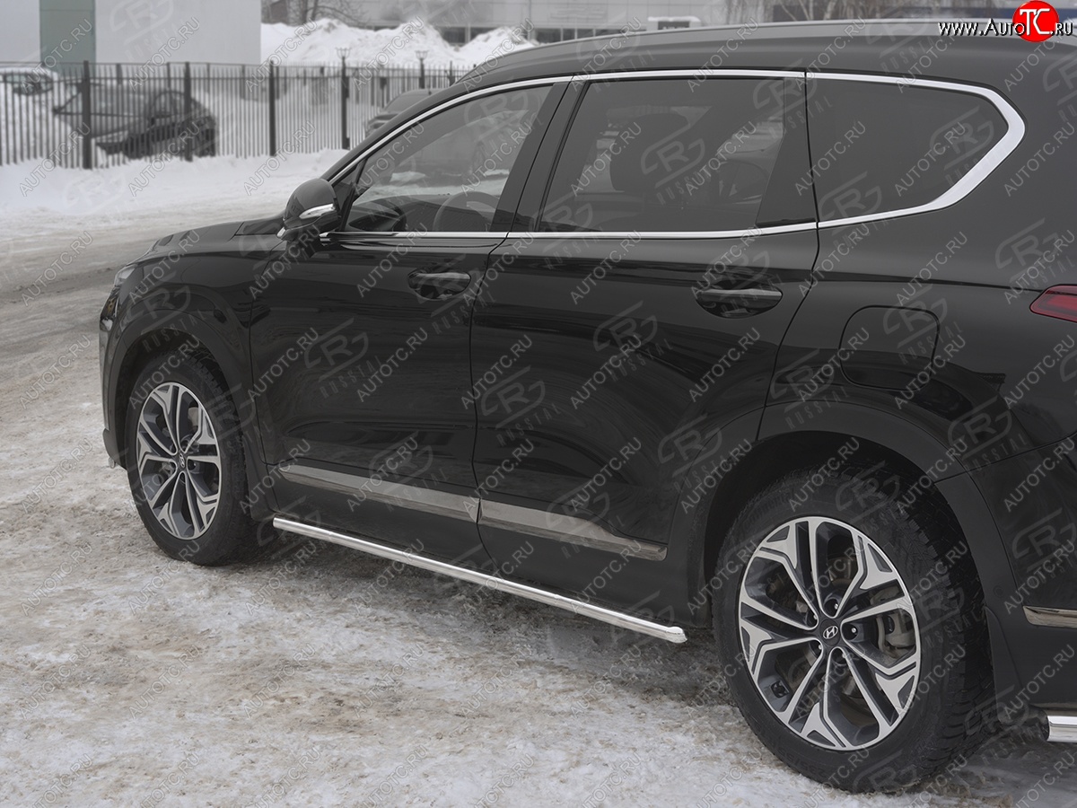 14 999 р. Защита порогов из трубы d42 SLITKOFF Hyundai Santa Fe TM дорестайлинг (2018-2021) (Вариант 1 (со скосами на торцах))  с доставкой в г. Екатеринбург