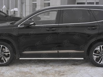 14 999 р. Защита порогов из трубы d42 SLITKOFF Hyundai Santa Fe TM дорестайлинг (2018-2021) (Вариант 1 (со скосами на торцах))  с доставкой в г. Екатеринбург. Увеличить фотографию 3