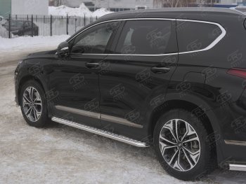 Пороги из трубы d42 с листом Russtal Hyundai Santa Fe TM дорестайлинг (2018-2021)  (Лист алюм, проф. нерж)