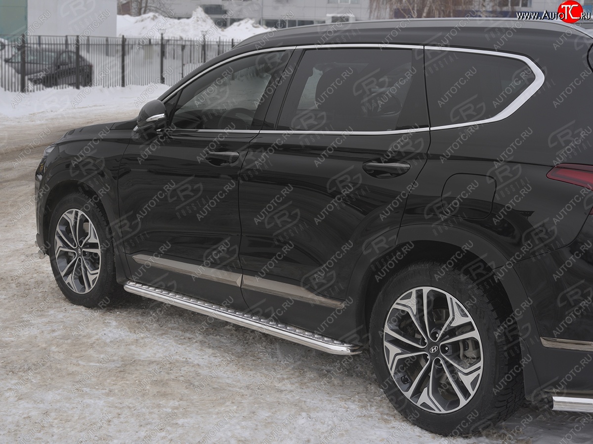 21 699 р. Пороги из трубы d42 с листом SLITKOFF Hyundai Santa Fe TM дорестайлинг (2018-2021) (Лист алюм, проф. нерж)  с доставкой в г. Екатеринбург