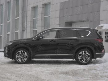 21 699 р. Пороги из трубы d42 с листом SLITKOFF Hyundai Santa Fe TM дорестайлинг (2018-2021) (Лист алюм, проф. нерж)  с доставкой в г. Екатеринбург. Увеличить фотографию 2