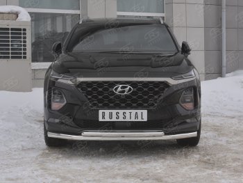 Защита переднего бампера (2 трубы Ø63 и 42 мм, нержавейка) SLITKOFF Hyundai Santa Fe TM дорестайлинг (2018-2021)