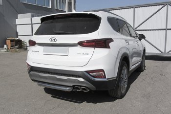 11 899 р. Защита заднего бампера Slitkoff (d57 мм)  Hyundai Santa Fe  TM (2018-2021) дорестайлинг (Нержавейка, Полированная)  с доставкой в г. Екатеринбург. Увеличить фотографию 1