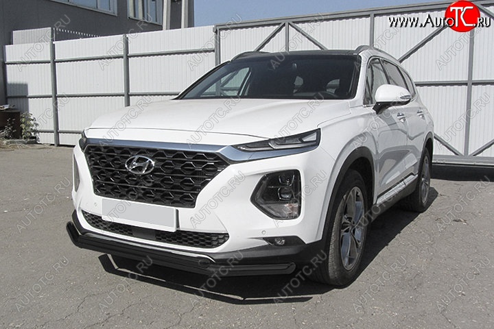 9 399 р. Защита переднего бампера Slitkoff (двойная, d57/42 мм) Hyundai Santa Fe TM дорестайлинг (2018-2021) (Сталь с полимерным покрытием. Цвет: чёрный)  с доставкой в г. Екатеринбург